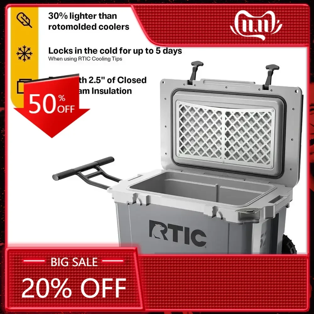 

Ultra-Light 52 Quart Wheeled Cooler - Portable Insulated Ice Chest for Beach, Camping, Picnic, and Outdoor Adventures