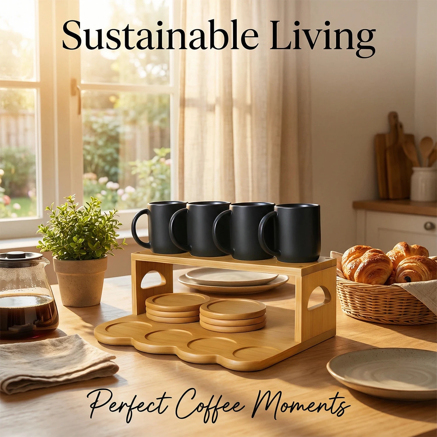 

Vertical 2-Tier Bamboo - Countertop Organizer with Drawer Spoon Holder Cup Storage for Seasoning Coffee Kitchen