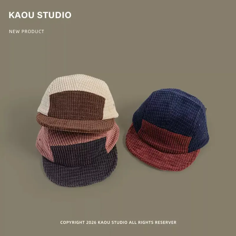 Color Block Waffle Baseball Cap Retro Patchwork Soft Brim Trucker Hat Casual Streetwear Short Brim Daily Caps for Men Women
