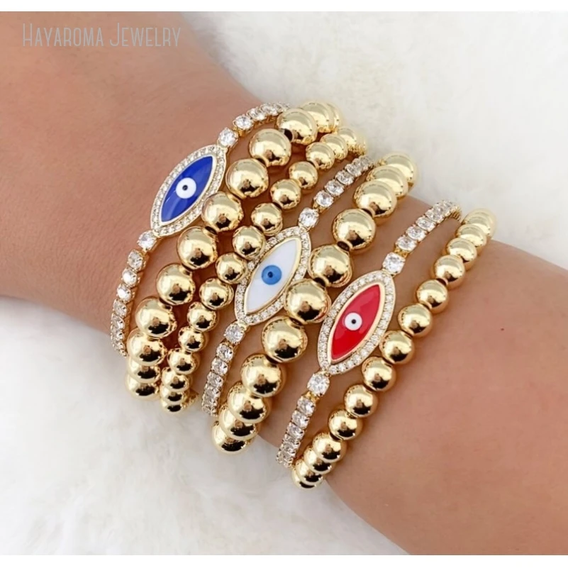 10Pcs Tennis evil eye bracelet evil charm protection Turkish third eye jewelry