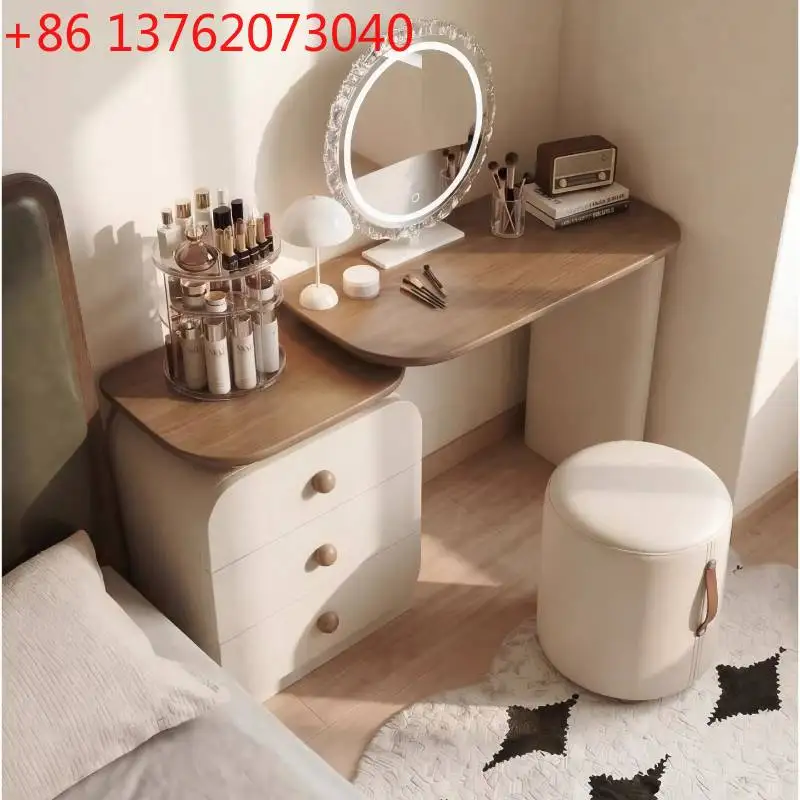 

Compact Decoration Vanity Desk Shelves Wooden Modern Corner Dressing Table Compact Drawers