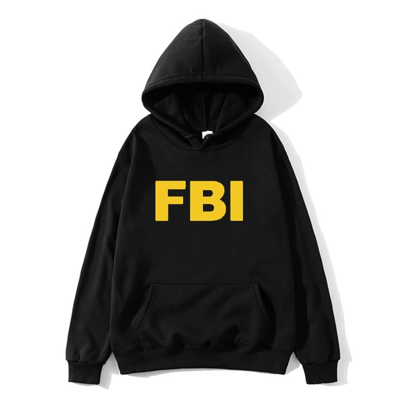 Men\'s and Women\'s Fleece Pocket Hoodies Sports Fitness Sweatshirts Fashionable Casual Pullovers Multi FBI Printed Top