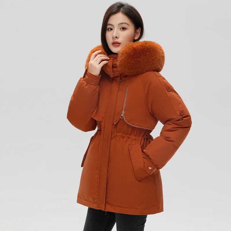 Women's Short Cotton Jacket with Large Woolen Collar 2023 New Off-season Winter Cotton Jacket Loose Plush Style To Overcome Warm