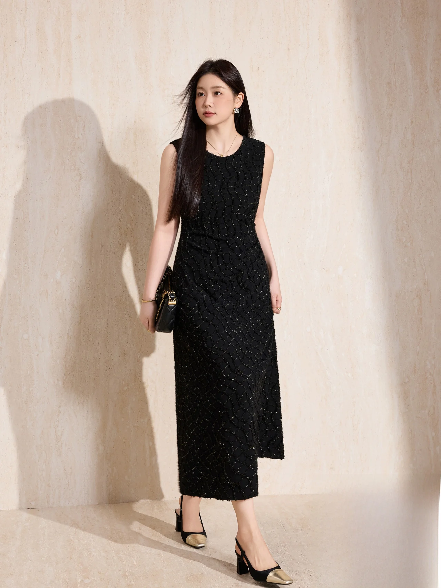 Bla Ele Tamanho Grande Dr Feminino com Borla de Teal Dourado Corte 3D redondo Ne Svel Long Dr Outono Novo Sle