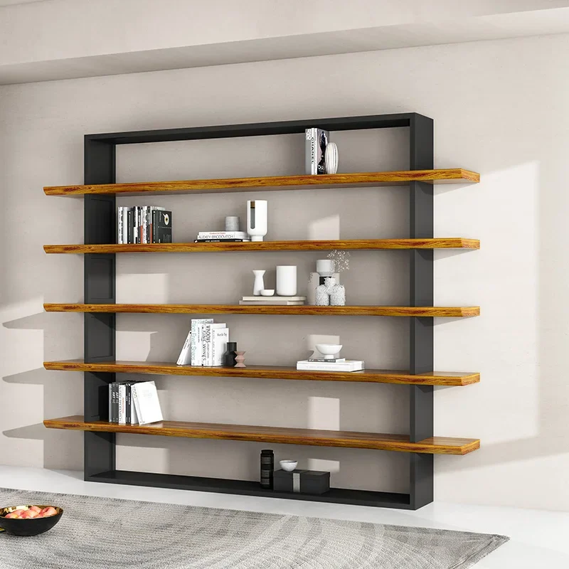 Solid wood bookshelf wall, living room tea room shelf, multi-layer floor-to-ceiling office display bookcase integrated