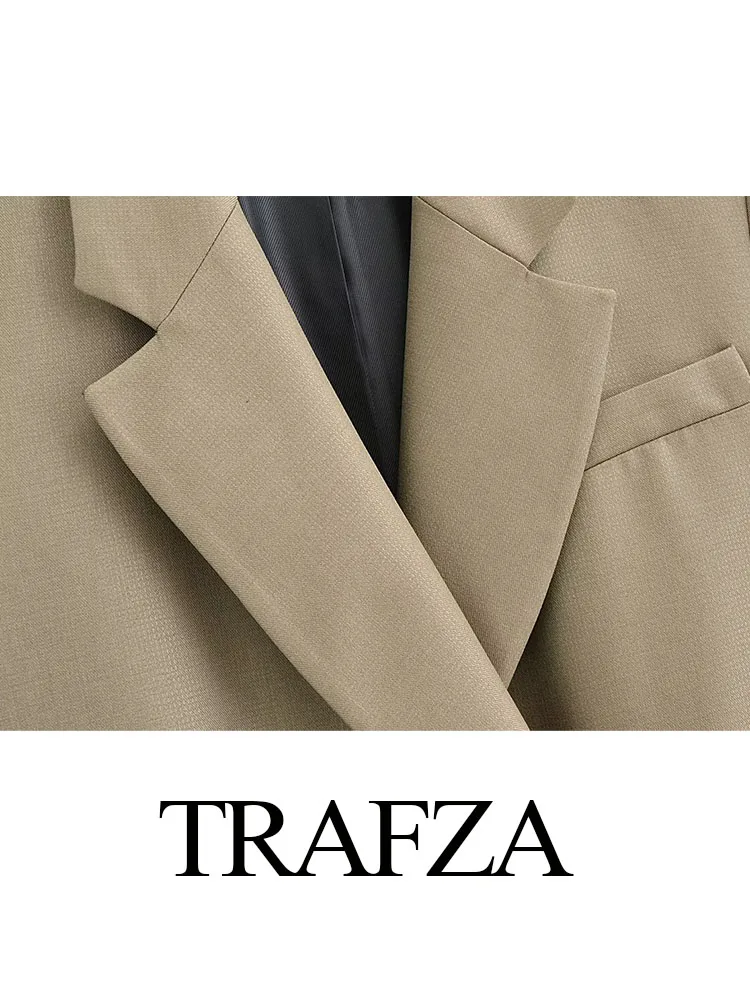 TRAFZA-Blazer Trespassado Feminino e Calça de Cintura Alta, Solto, Chique, Senhora do Escritório, Perna Larga, Moda Elegante, Casual, Primavera,