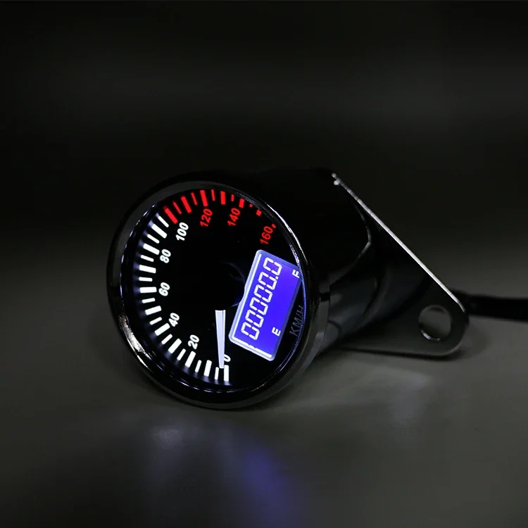 Universal Chrome LCD Speedometer Odometer Tachometer Multifunction Fuel Gauge Motorcycle Cruiser Bobber Chopper Cafe Racer