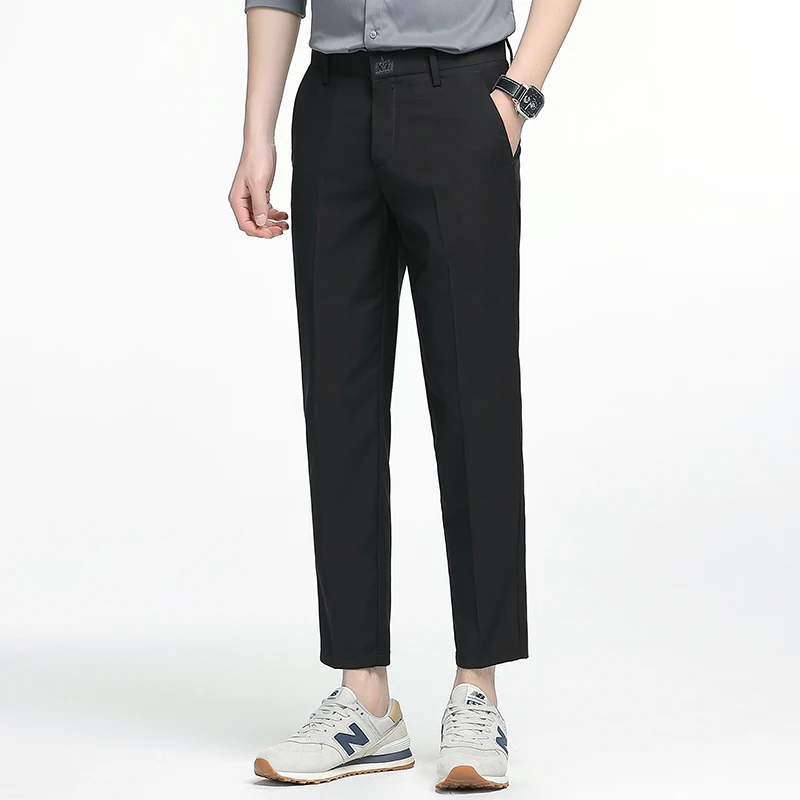 

Мужские костюмные брюки, брюки премиум-класса, деловые повседневные брюки, устойчивые к тросу и облегающие брюки прямого кроя, летние незаменимые