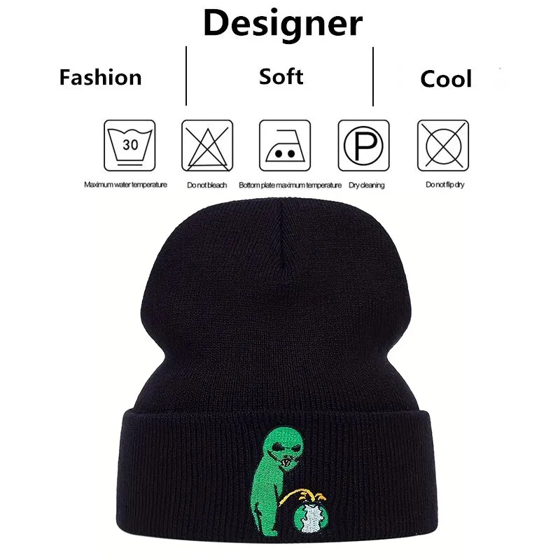 Unisex Alien Embroidery Beanies Autumn Winter Warm Hat Hip Cap Beanie Hat Caps for Women Men