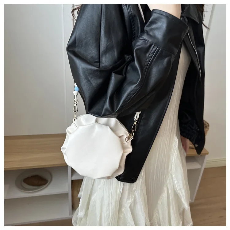 Damentasche, neue trendige High-End-Ketten-Umhängetasche, süße Mädchen-Plissee-Kleinerunde-Tasche – Detail 11