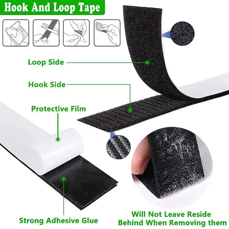 5M Reusable Self-adhesive Hook and Loop Fastener Tape Magic Nylon Sticker Strips with Glue for DIY Craft Accessories Black White