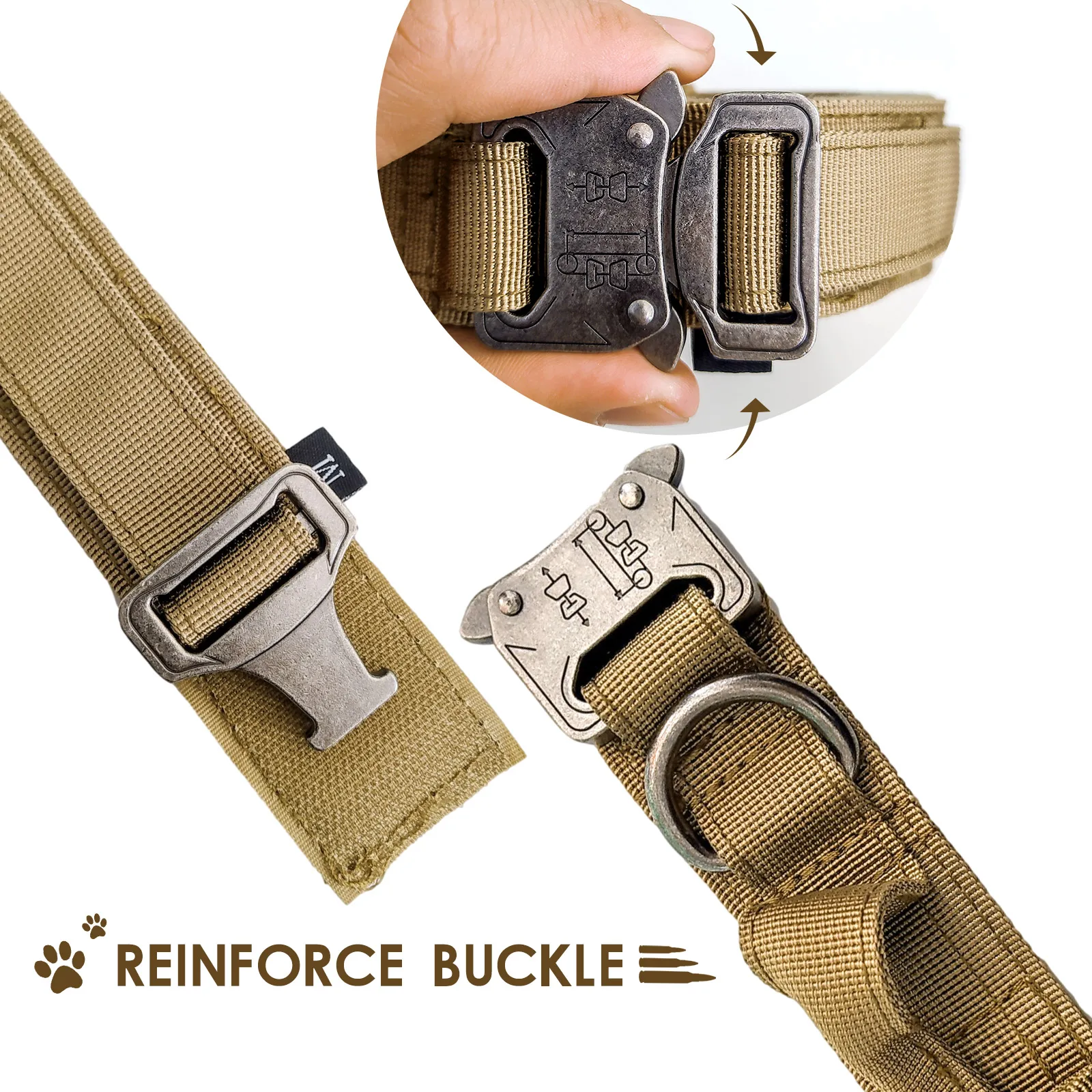 Tactical Pet Collar  Dog Collar Adjustable Collar for Medium and Large Working Dogs Metal Buckle Control Handle