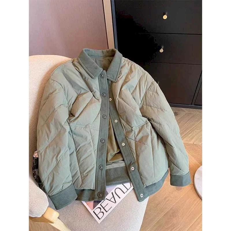 Quilted Coats for Women Lightweight Cotton-padded Cropped Polo-neck Jackets Long Sleeved Casual Single Breasted Women Clothing