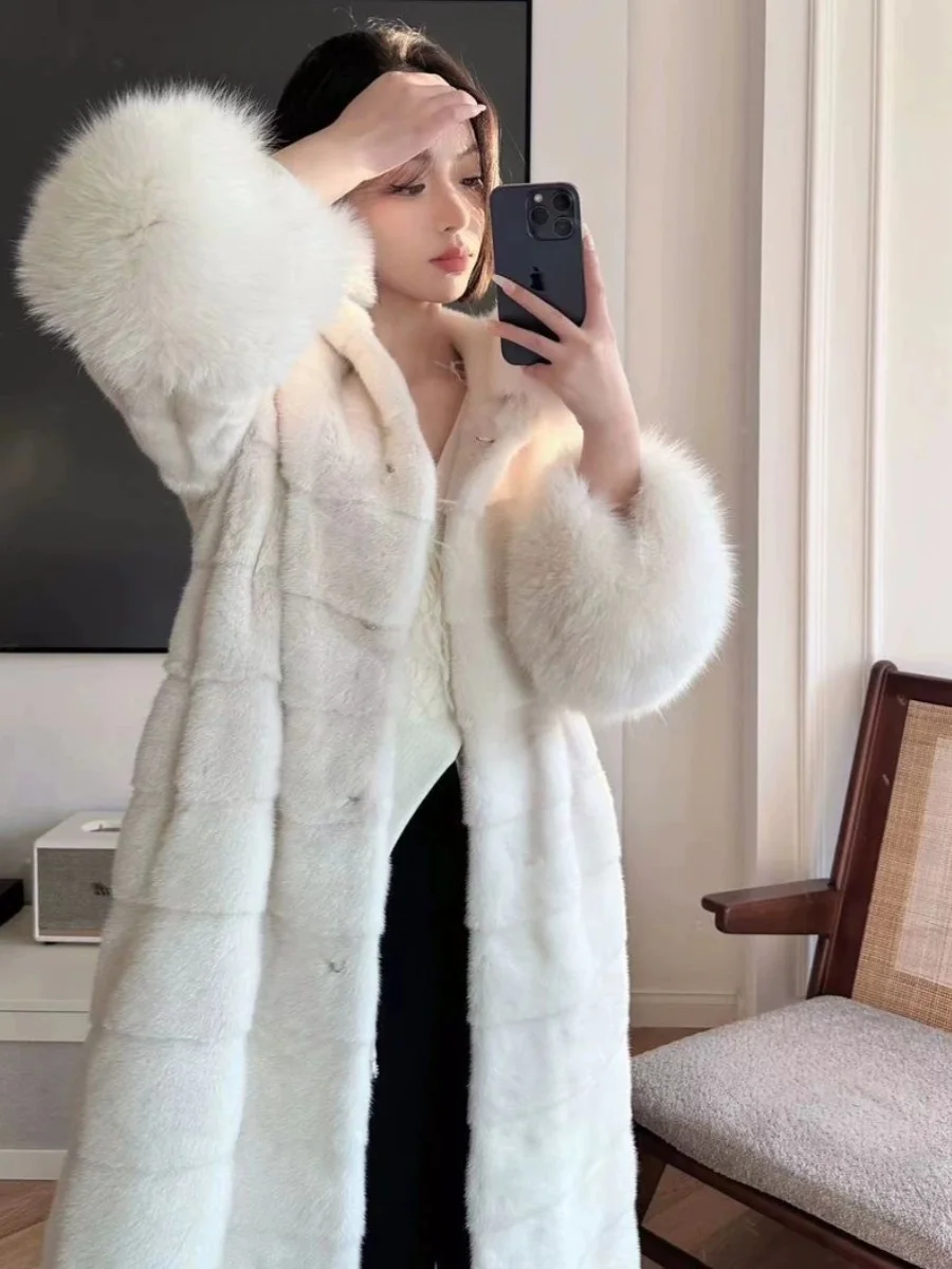 2025 Young Sle Thiened Younger Looking  Fur Collar Hat Coat Women's Mid-Length Long Sve Loose Fit Winter Outerwear