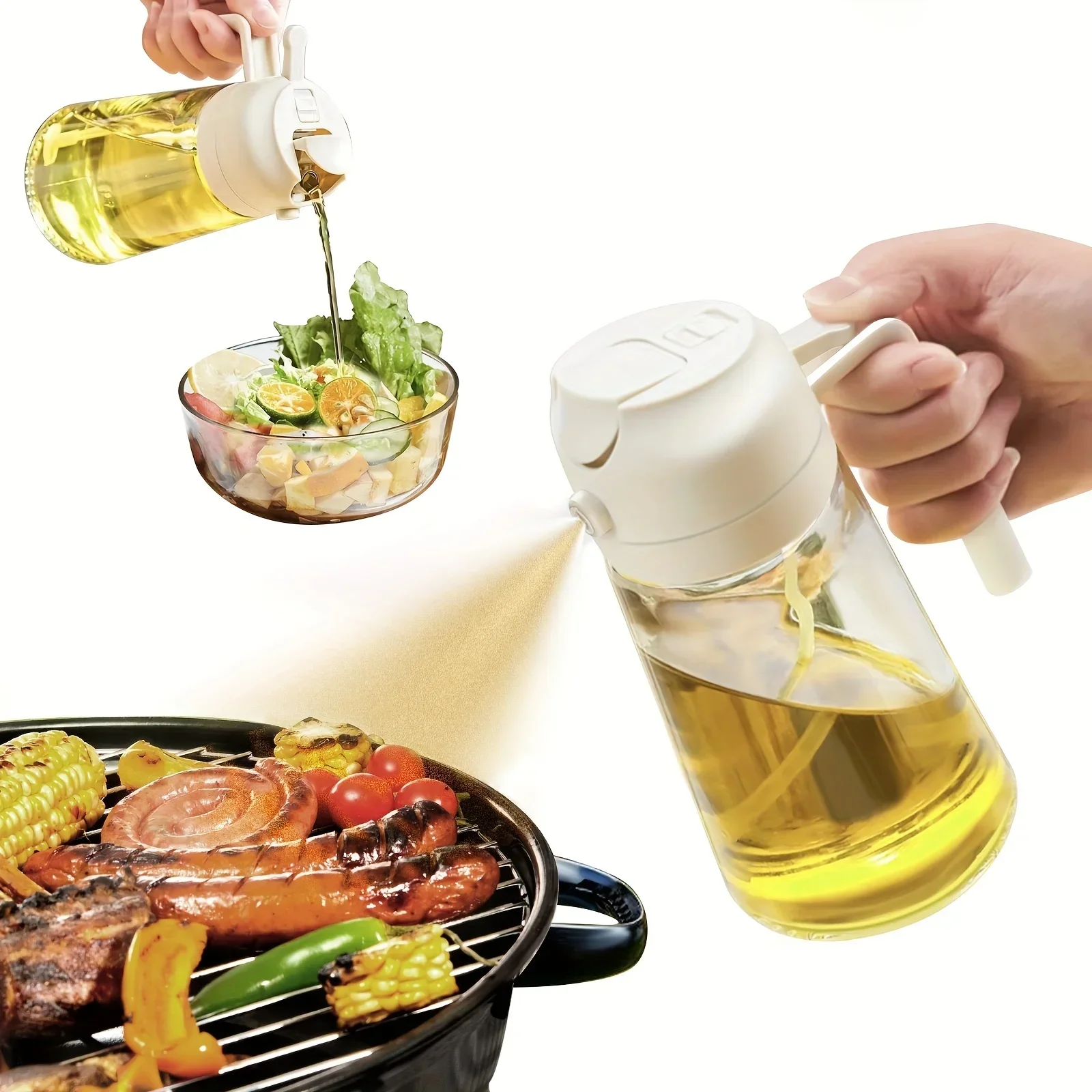 2in1 500ml Plastic Spray Oil Sprayer Bottle Spray Oil Dispenser Oil Jar Cruet BBQ Kitchen Baking Roasting Picnic Kitchen Tool