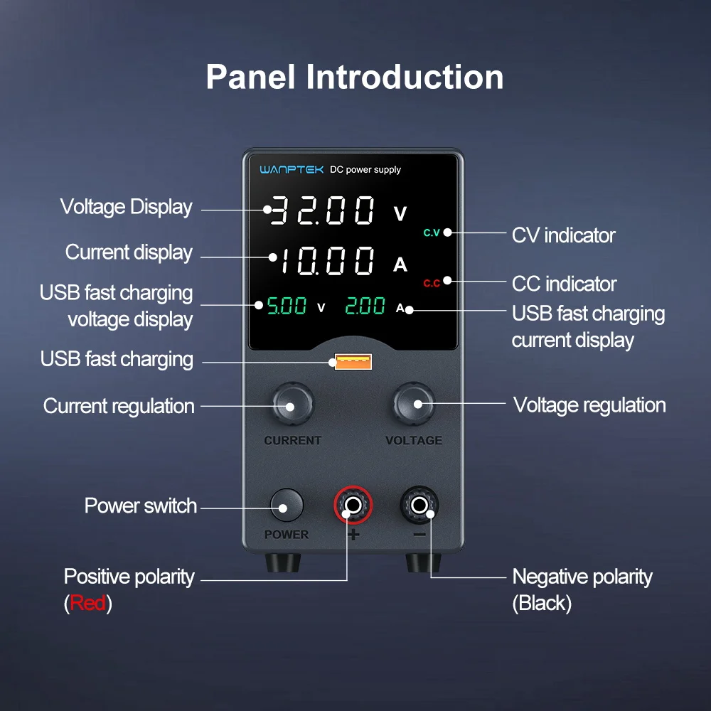 Einstellbares DC-Labornetzteil mit 4 Positionen, 30V 5A, 30V 10A, 220V/115V AC-Schaltwandler, USB/Tape-C-Schnellladung – Detail 5