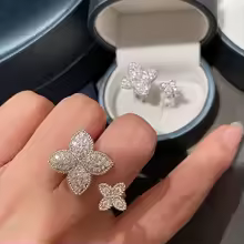 Cubic Zirconia Ring Flower Open Band Engagement Wedding Jewelry for Women - Q006