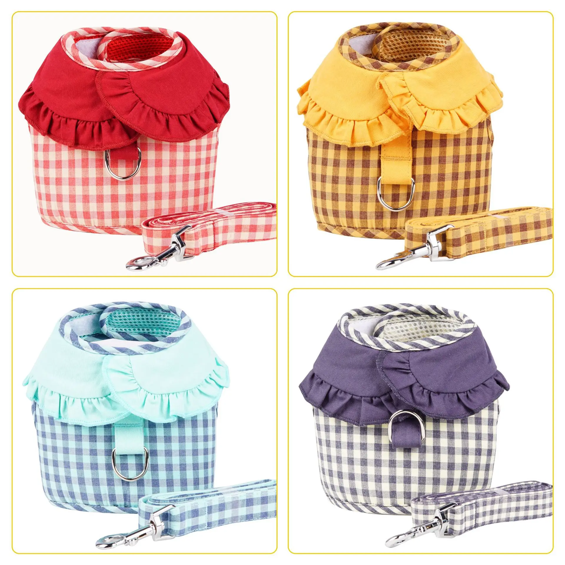 Dog Plaid Chest Strap Lapel Lace Vest Pet Traction Rope Dog Cat Chest Strap Small Dog Vest-style Pomeranian Teddy Dog Rope