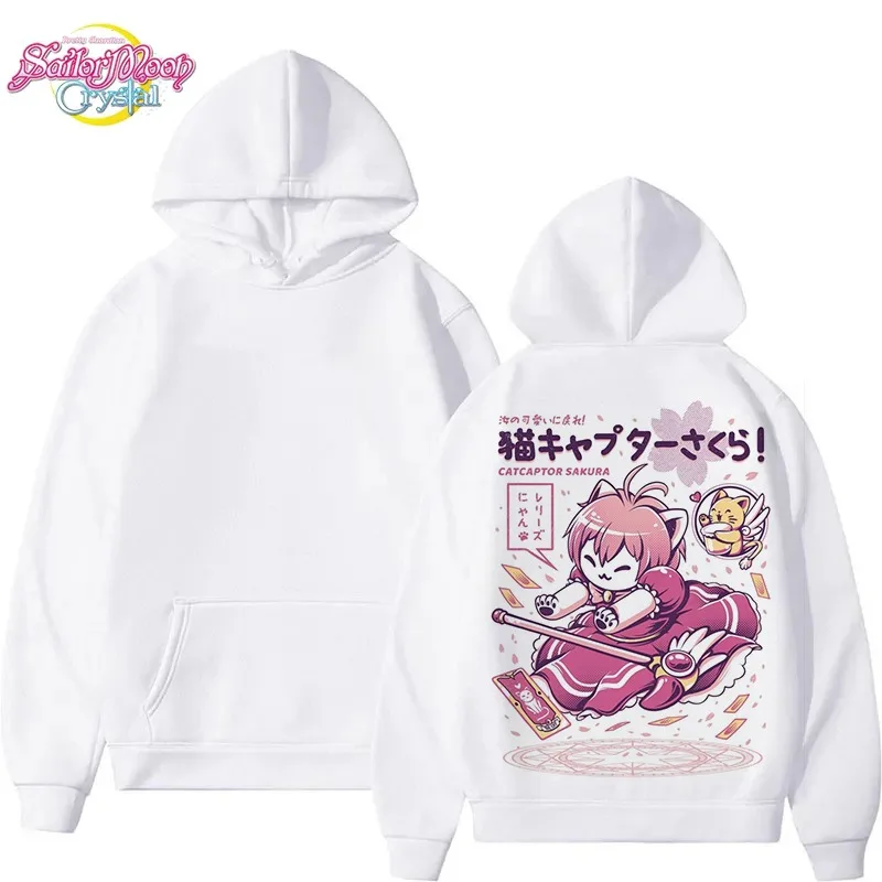 

Новинка 2025, толстовки с кошачьей тематикой «Сейлор Мун», осень-зима, кавайные толстовки с принтом кота-воина в стиле аниме, пальто с капюшоном для женщин