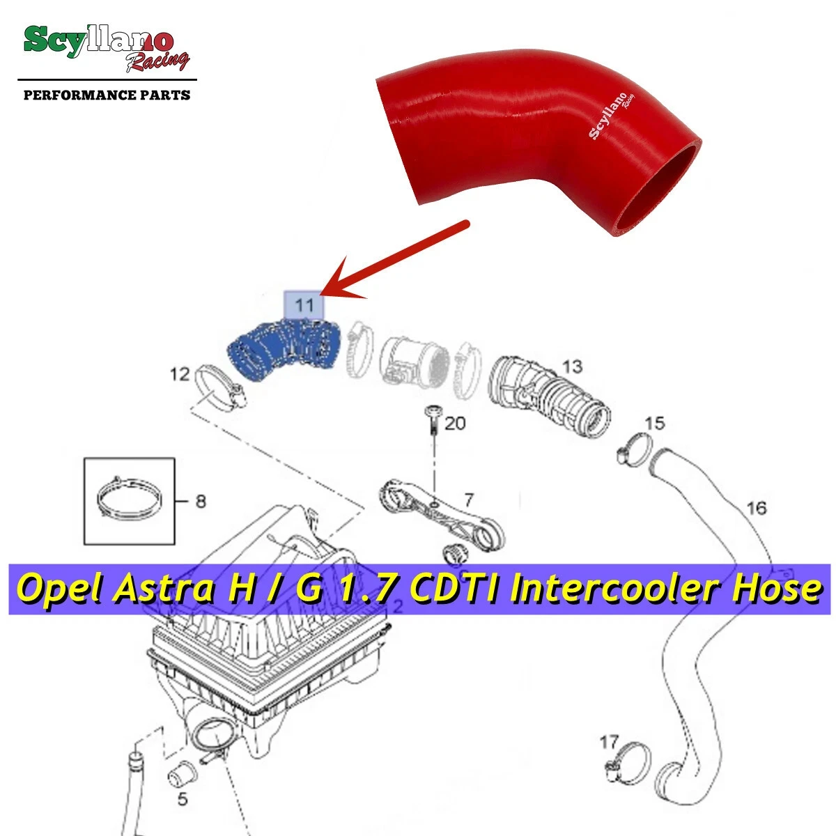 

Силиконовый патрубок для охлаждения турбонаддува (интеркулера) для Opel Astra H/G 1.7 CDTI