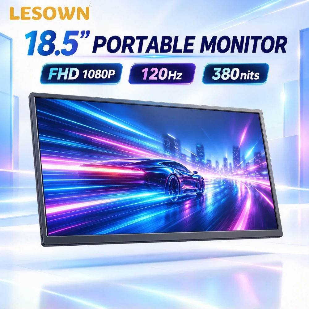 LESOWN 18.5 Inch Travel Monitor 120Hz Fast Display FHD External Panel Plug and Play Second Screen for MacBook