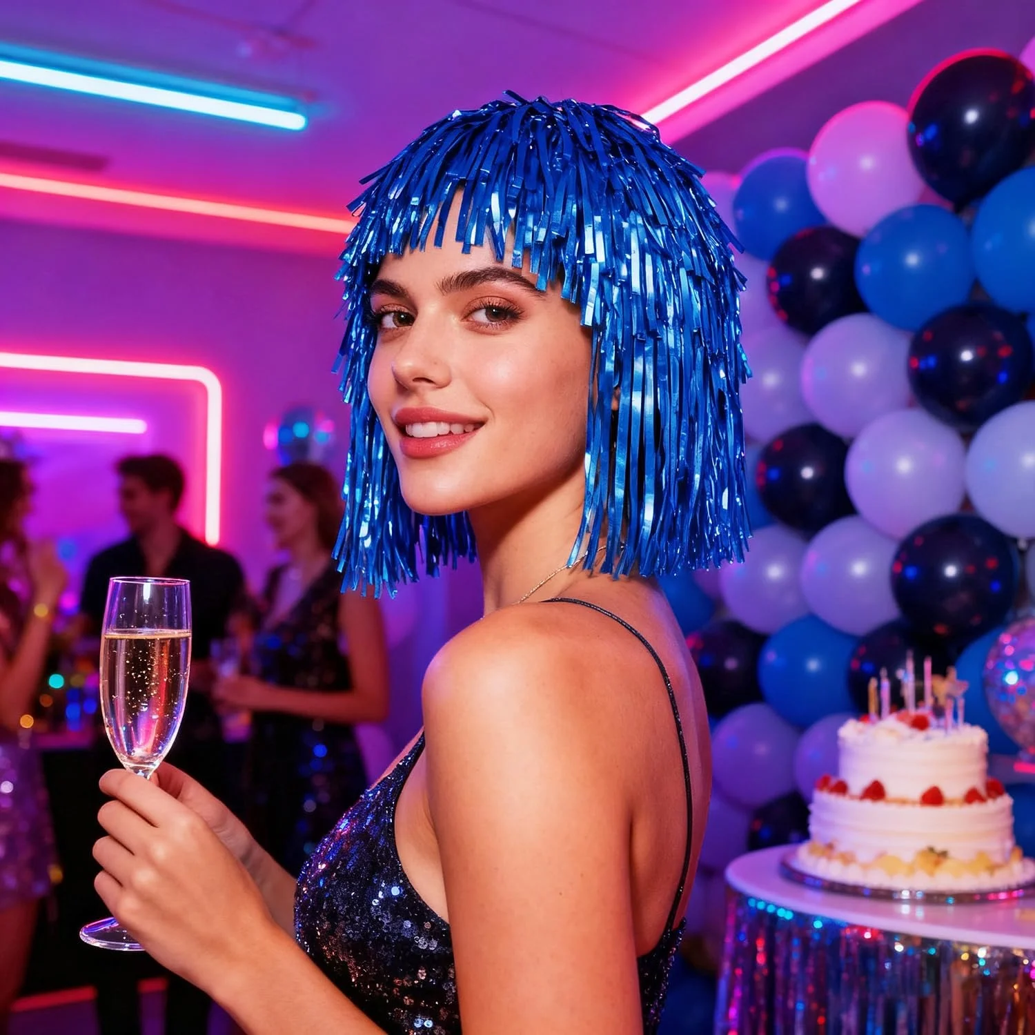 1/6 Stück Bunte Folien-Glitzerperücken Metallische Disco-Haarteile für 80er-Jahre-Cosplay Halloween Karneval Party Foto-Requisiten Kopfbedeckung – Detail 15