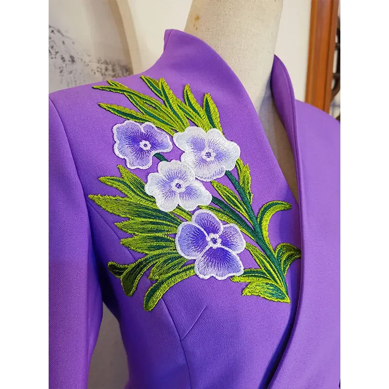 Women's High End Pants Suit Blazers Embroidery Elegant Formal Suits 2 Pieces Women's Sets Purple color Can be customized Clothes