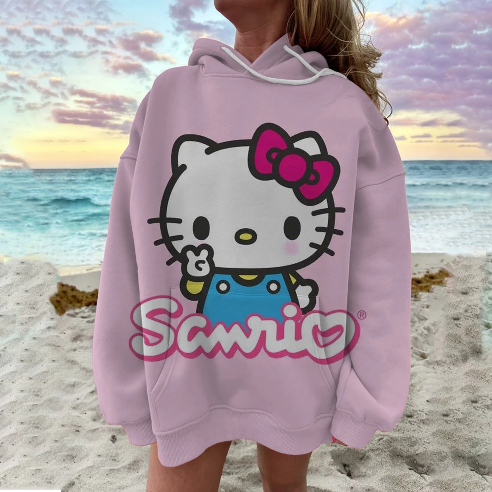 Sweat à capuche à manches longues Hello Kitty Kuromi pour femmes, vêtements de rue, haut Y2K, mode automne