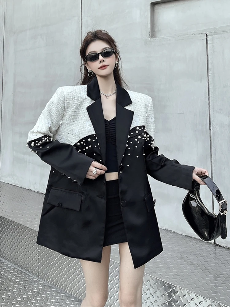 تصميم جديد سترة مطرزة باللؤلؤ للنساء سترة تويد مرقعة بألوان متباينة 2026 ملابس خارجية فاخرة للربيع والخريف INKEO 5O120 #4
