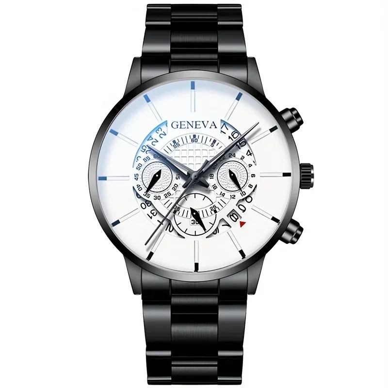Round Dial Quartz Watch for Men Stainless Steel Strap Calendar Function Business Allo CaseNonWaterproof Ideal Gift for Him
