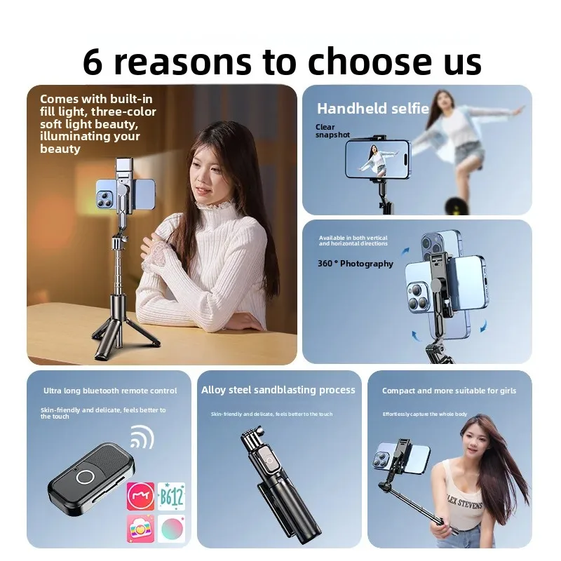 Selfie Stick do telefonu, Statyw do selfie, Statyw do smartfona Insta360, Składany selfie stick, Statyw do telefonu z uchwytem, Bluetooth — zdjęcie produktu 4