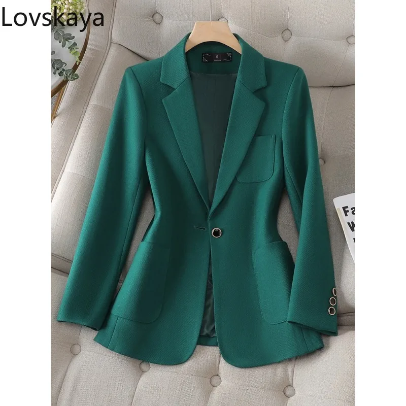 

Женская деловая рабочая одежда, официальная куртка, Женский блейзер с длинным рукавом бежевого, зеленого цветов на осень и зиму