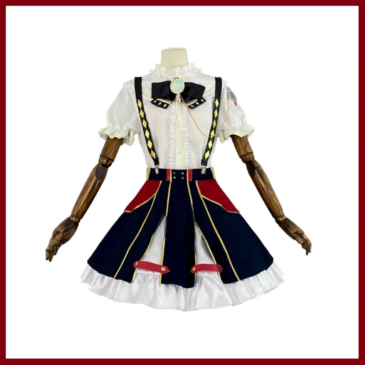 أنيمي الظاهري YouTuber Ace Taffy تأثيري حلي VTuber النمط البريطاني زي مدرسي قميص فستان بحزام شعر مستعار لطيف كرنفال البدلة