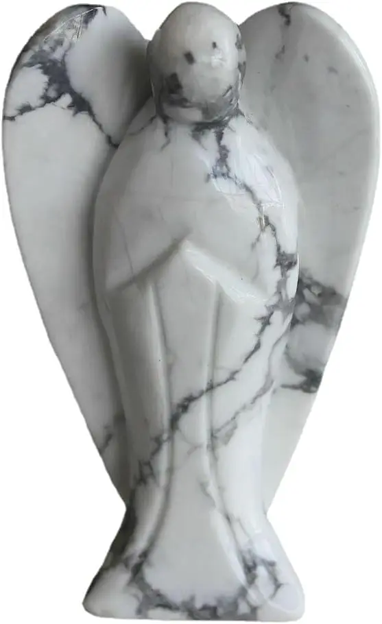 3'' Carved gemstone crystal natural white turquoise Angel Figurine stone statue Carving sculpture office desktop home decor gift