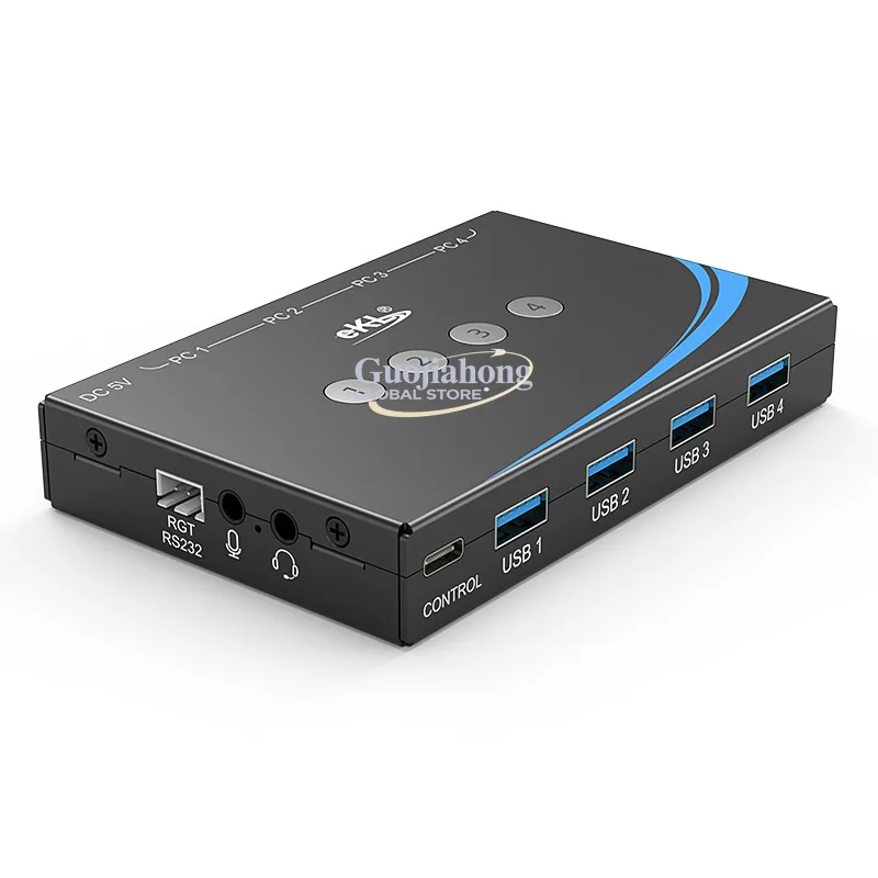 eKL SV04 USB3.0 switcher 4 in and 4 out supports 4 computers to share keyboard and mouse earphone cam&era
