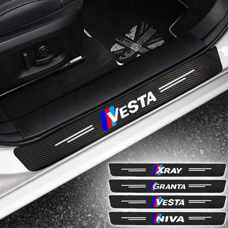

4 шт., защитная пленка на порог автомобиля, наклейка на порог из углеродного волокна, наклейки для LADA GRANTA NIVA VESTA XRAY Samara, аксессуары