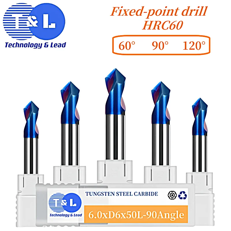 T&L HRC60 2Flutes 60° 90° 120° 1-12 Chamfering center drill CNC fixed-point drilling Chamfering fixed point drill milling cutter