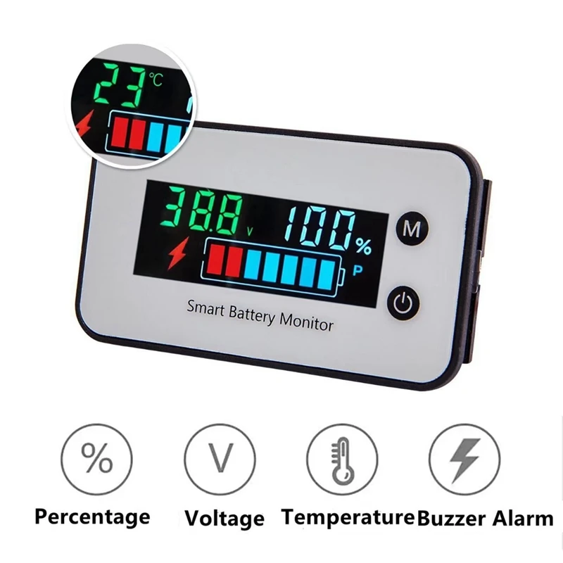 IPX7 Waterproof Battery Monitor 7-100V Battery Capacity Tester Meter With Buzzer Alarm Temperature