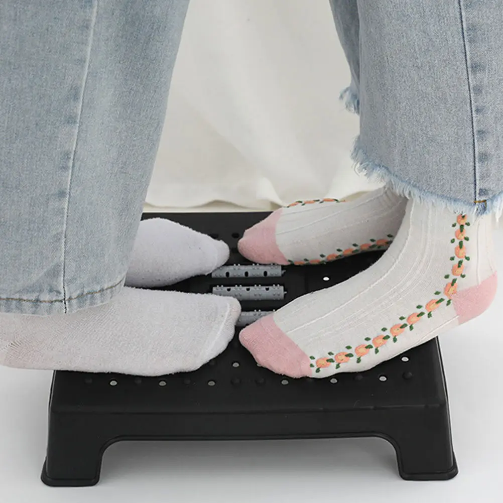 Ergonomic Adjustable Foot Rest Stool Anti Slip Roller Massage Under Desk Leg Support for Office Relaxation