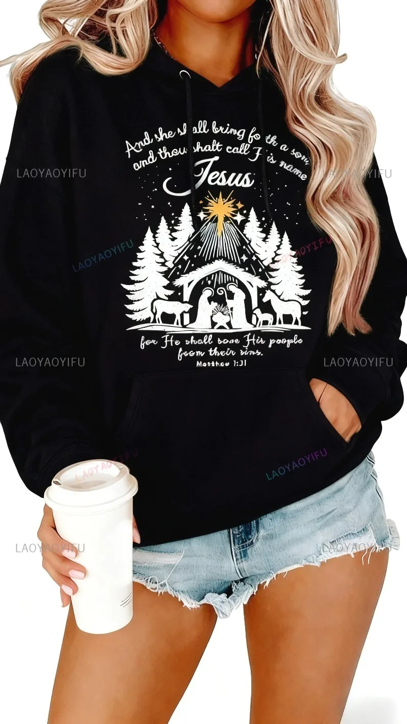 يسوع عيد الميلاد بلوزات المرأة المسيحية عيد الميلاد هوديي قميص ديني الكتاب المقدس الآية البلوز جون الإيمان المسيحية يسوع القمم