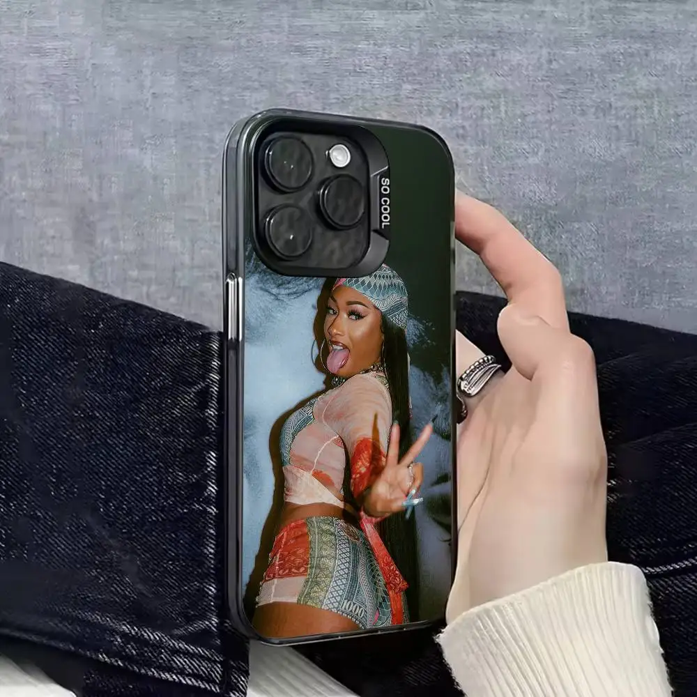 حافظة هاتف لهاتف آيفون 17,16,15,14,13,12,11,Pro,Max,Plus,E,SE4,Air,Mini Black IMD M-Megan Thee Stallion Cross Cover