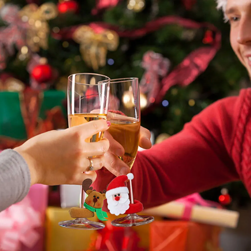 

3Pcs Glass Identification Marker Christmas Party Cup Sign Reusable Wine Glass Tag with Festive Shapes Decorative