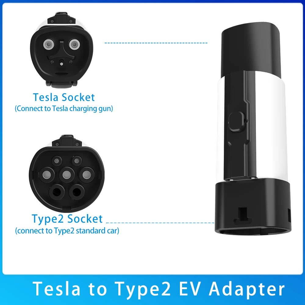 Unirise Tesla to Type2 EV Charging Adapter NACS Charger 32A 250V 7KW CE Approved For IEC 62196 Electric Car Type2 Converter