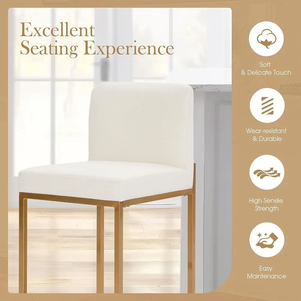 Elegant Bar Stools Set of 4 with Back Height 24 inch Comfortable PU Leather Kitchen Dining Non-Slip Gold Metal Frame