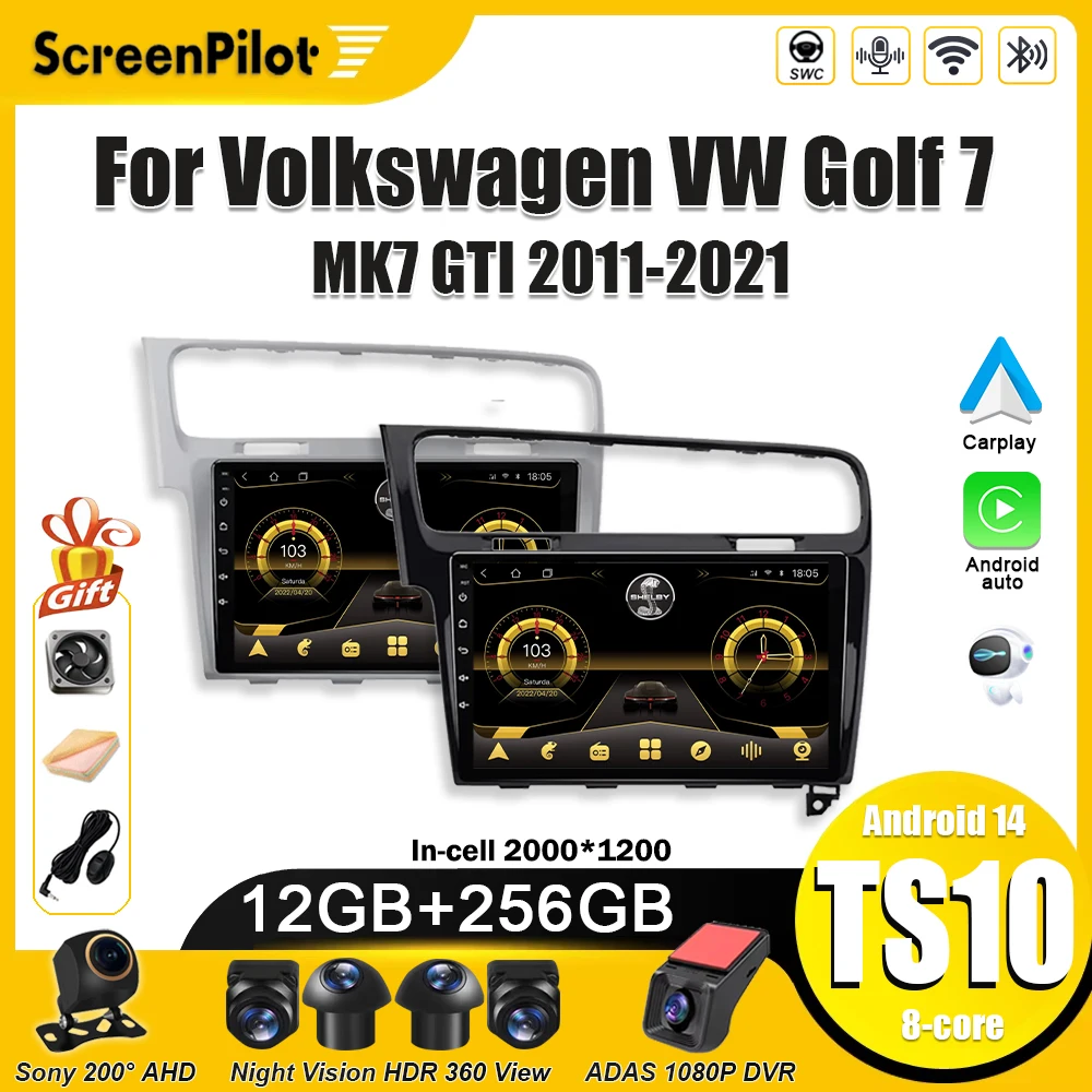 Android 16 For Volkswagen VW Golf 7 MK7 GTI 2011-2021 Car Radio 2 din Multimedia Video Player Carplay Touch Screen Wifi 4G DSP