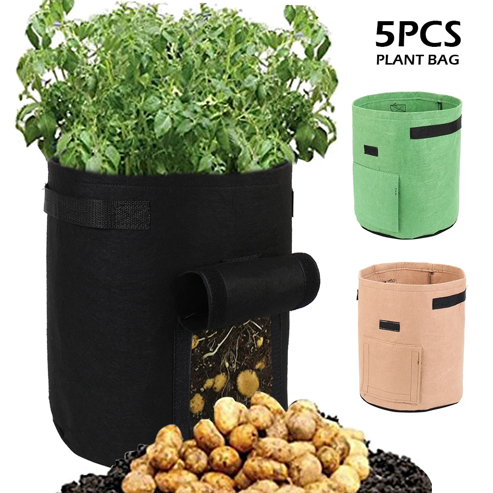 

3/5Pcs Plant Grow Bags 5/7 Gallon Non-Woven Breathable Plant Grow Pots with Visual Flap Windows Reusable Garden Growing