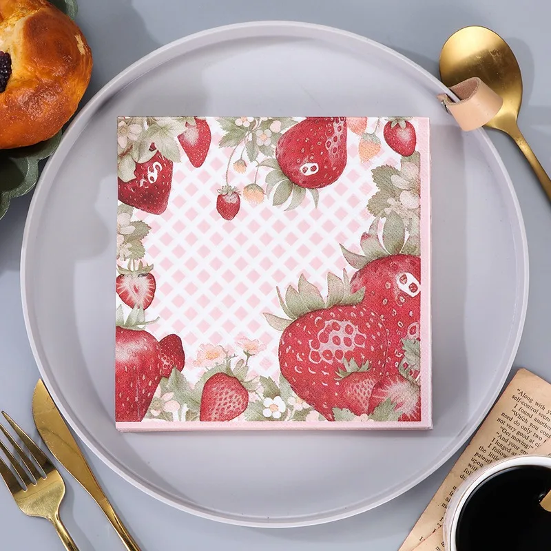 

20Pcs 33x33cm Square Strawberry Printed Paper Tissue Disposable Tableware Napkin Birthday Party Decoration