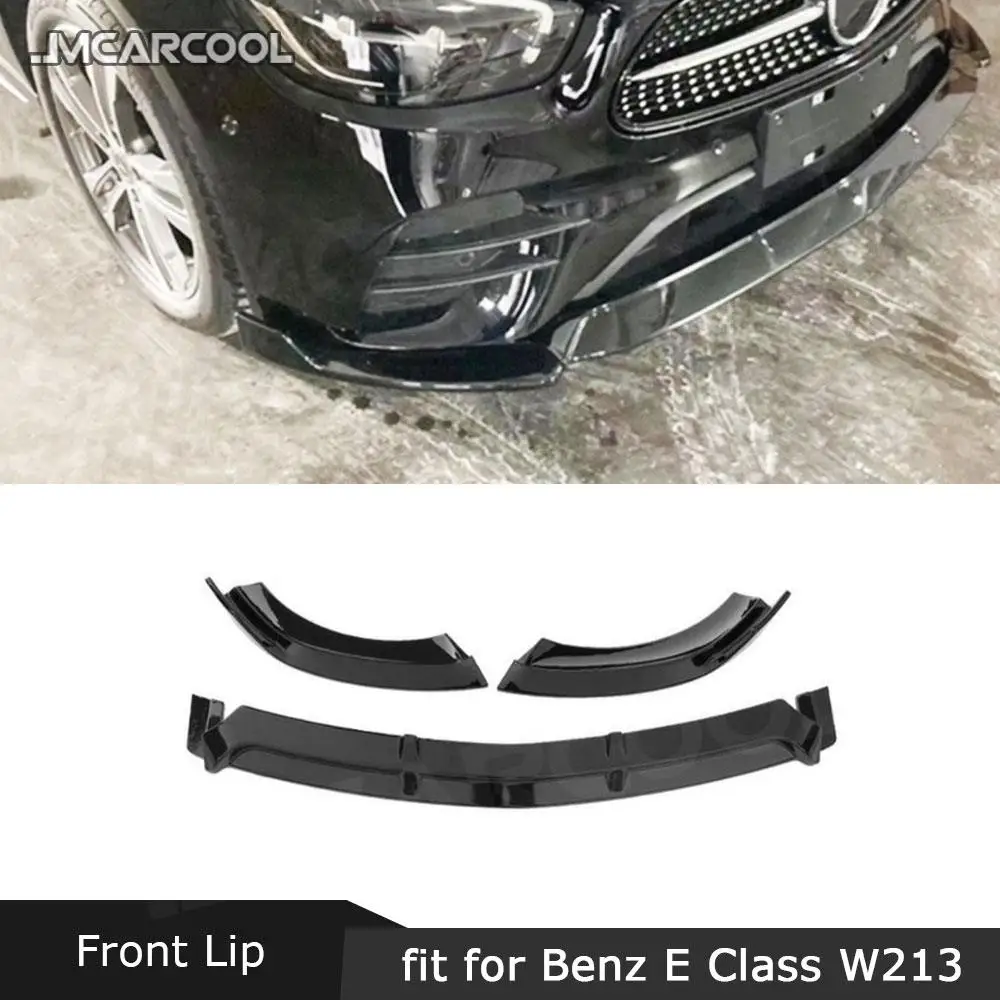 

ABS Gloss Black/ABS Carbon Look Material Front Bumper Lip Spoiler For Mercedes Benz E Class W213 E260 E300 E350 Sport 2021 UP