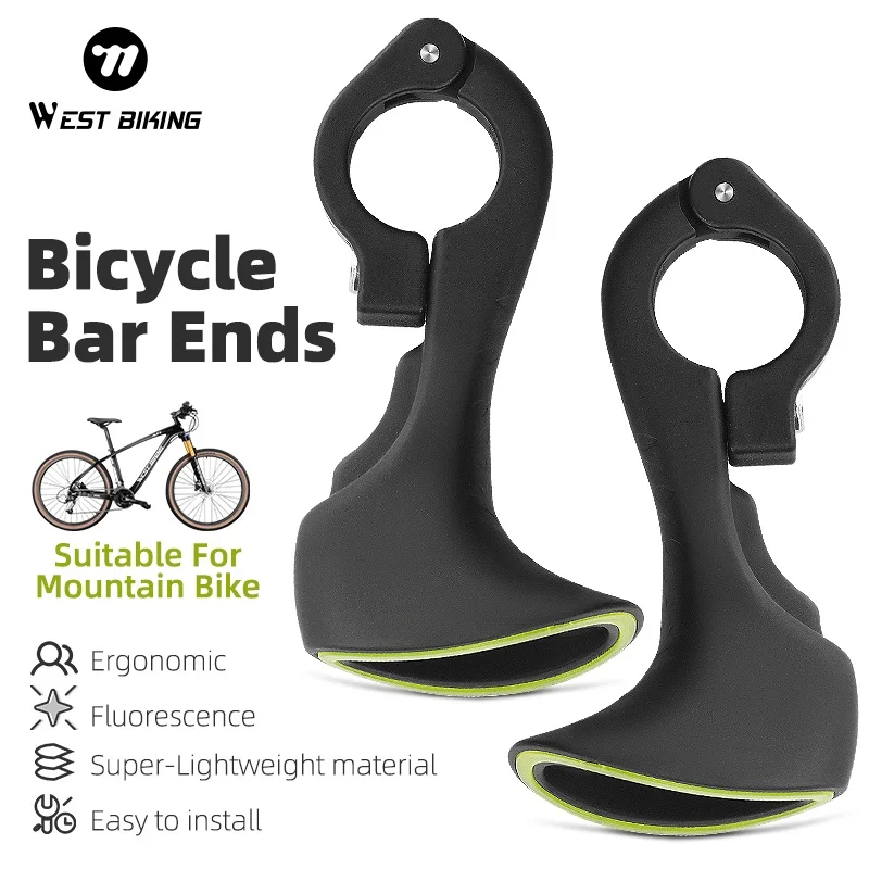 

WEST BIKING 1 Pair Bicycle Bar Ends Lightweight Ergonomic Bike Extension Handlebar MTB Bicycle Handlebar Grips Bike Accessories