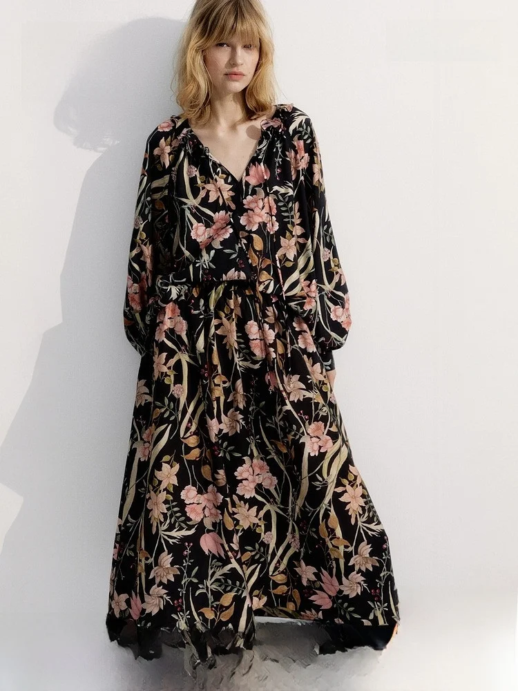 

H & M женский irt Lantern Sve с воротником-стойкой, простой элегантный топ с воротником-стойкой, осеннее новое поступление, повседневный длинный топ с v-образным вырезом...